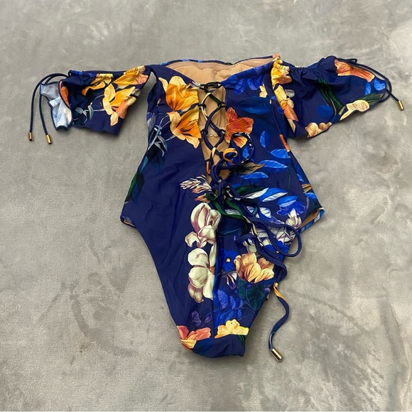 New! Ochie Midnight Floral Olivia Off Shoulder One Piece Swimsuit - 27713 - Picture 7 of 10